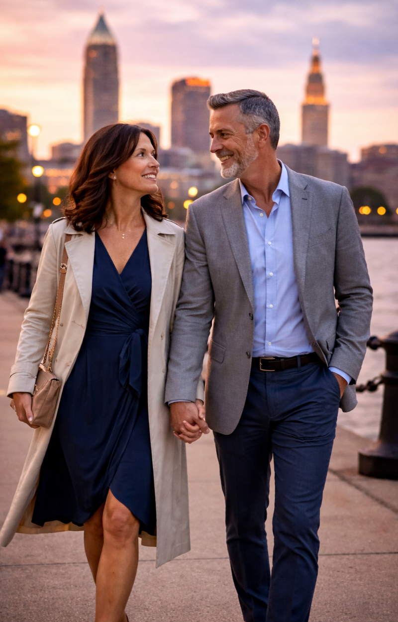 Couple walking through Cleveland