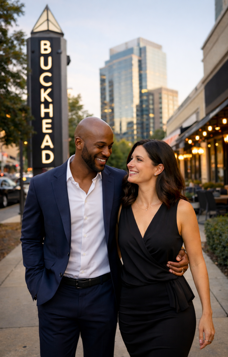 A couple walking together through Atlanta