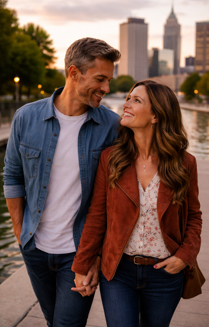 Couple walking together through Indianapolis
