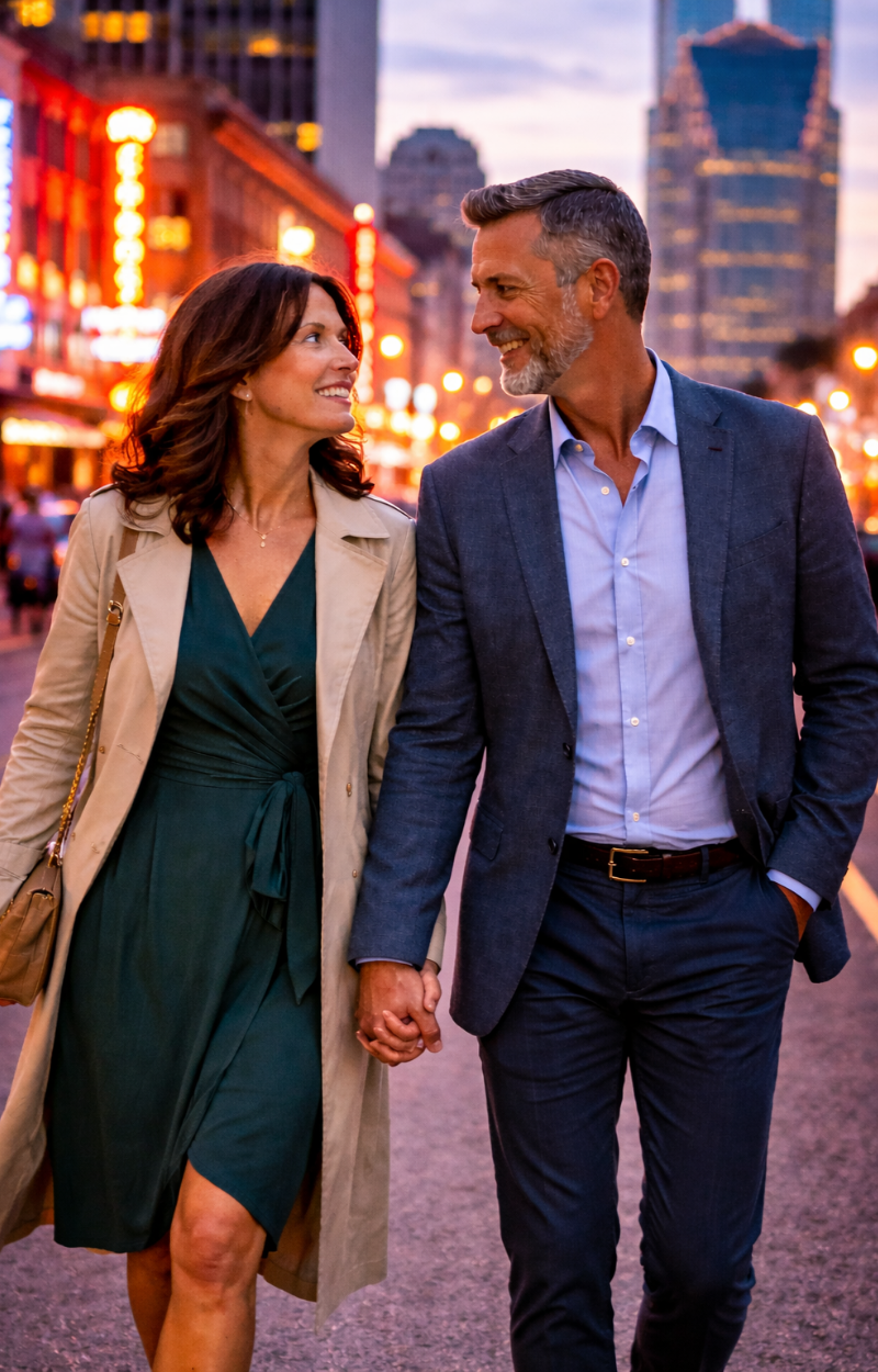 Couple walking together in Nashville