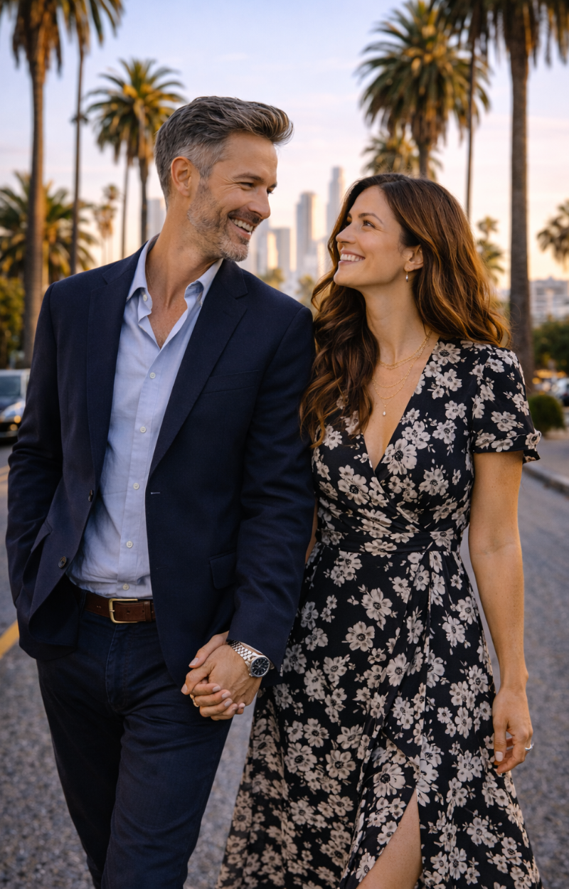 A couple walking together through Los Angeles
