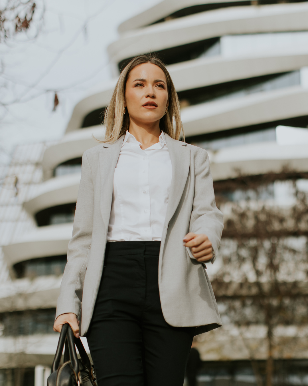 A woman walking confidently.