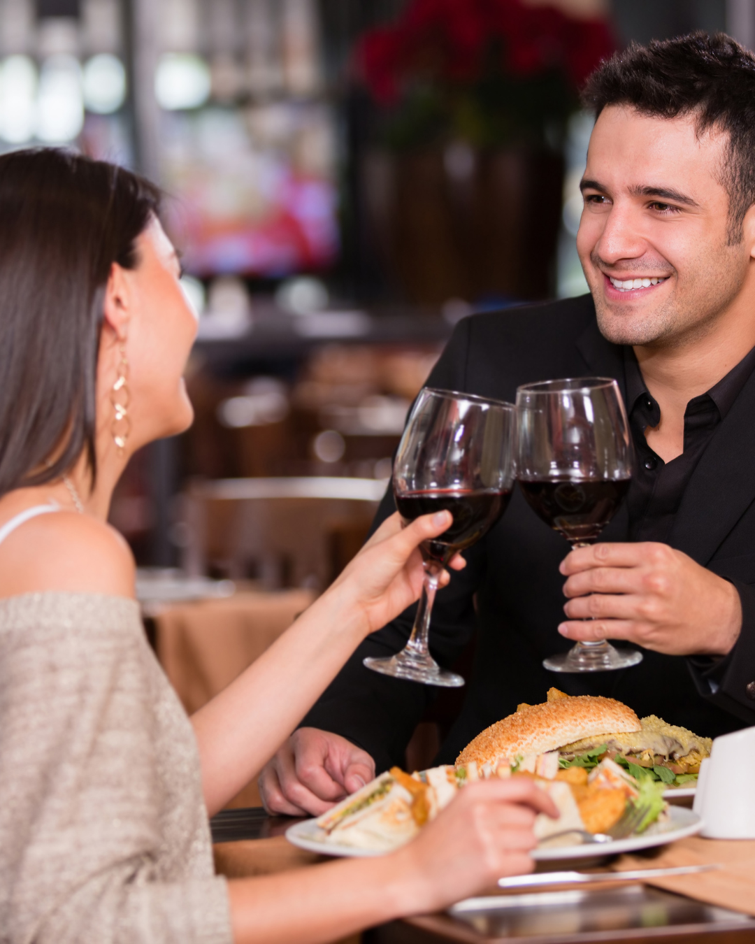 A couple at a formal dinner on a third date